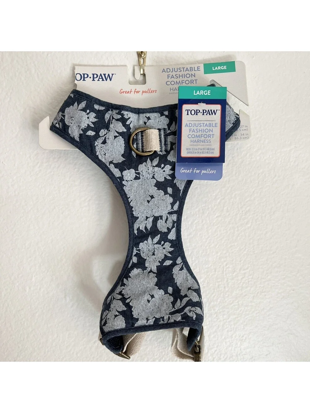 NWT Top Paw (L) Unisex Chest Vest Dog Puppy Pullers Harness Blue Denim Floral